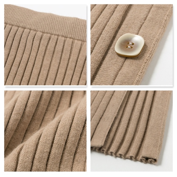 Khaki Rib Knit High Slit Buttoned Midi Skirt - Picture 7 of 9